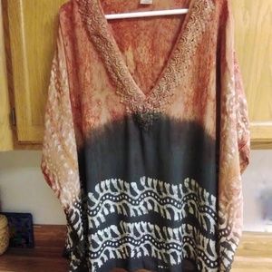 Tunic or cover up with embroidered neckline